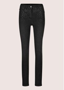 Madeleine Mode Regular-fit-Jeans MADELEINE "Jeans Slim Fit Denim mit Strass", Damen, Gr. 21, K-Gr, schwarz (schwarz denim), Obermaterial: 79% Baumwolle CO. 18% Polyester PES. 3% Elasthan EL., Jeans Regular-fit-Jeans