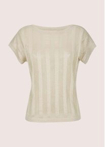 Madeleine Mode Longpullover MADELEINE "Strickpullover Sommerpullover mit Glanzeffekt", Damen, Gr. 40/42, wei&szlig; (perlwei&szlig;, goldfarben), Obermaterial: 80% Viskose CV. 20% metallisierte Fasern MTF., Modern, figurumspielend, U-Boot-Ausschnitt, Pullover Longpullover, Leicht tranparente Optik