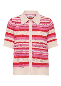 Strickjacke Only "ONLLULA POLO S/S CARDIGAN KNT NOOS", Herren, Gr. L, high risk rot stripes:pink, cd, Strick, Obermaterial: 100% Polyester, gestreift, regular fit normal, Rundhals, Strickjacken Strickjacke