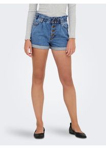 Jeansshorts Only "ONLCUBA LIFE PAPERBAG", Damen, Gr. S (36), N-Gr, blau (medium blau denim), Denim/Jeans, Obermaterial: 100% Baumwolle, Abriebeffekte, Jeans Jeansshorts