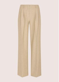 Madeleine Mode Stoffhose MADELEINE "Bundfaltenhose Sommerhose mit B&uuml;gelfalten", Damen, Gr. 46, N + K Gr, beige (beige, melange), Obermaterial: 82% Polyester PES. 10% Viskose CV. 8% Elasthan EL., Hosen Stoffhose