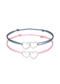Armketten Set Elli "Armband Kinder Herzen Nylon B&auml;ndchen 2er Set 925 Silber" Gr. 140, silber, Armb&auml;nder, M&auml;dchen, Silber 925 (Sterlingsilber), Armketten Set