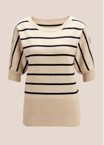 Madeleine Mode Longpullover MADELEINE "Strickpullover Ringelpullover im maritimen Look", Damen, Gr. 44/46, grau (kiesel, schwarz), Obermaterial: 100% Baumwolle CO., Modern, Pullover Longpullover, hoher Saumbund