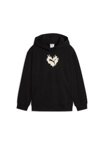 Kapuzensweatshirt Puma "FLAMING LOVE HOODIE TR G", M&auml;dchen, Gr. 128, schwarz (Puma schwarz), Sweatware, Obermaterial: 68% Baumwolle, 32% Polyester, bedruckt, relaxed fit normal, Rundhals, Sweatshirts Kapuzensweatshirt, f&uuml;r Jugendliche, mit auff&auml;lligem Brustprint, mit K&auml;ngurutasche