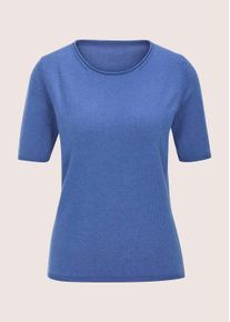 Madeleine Mode Longpullover MADELEINE "Strickshirt Sommerpulli mit Rollkante", Damen, Gr. 34, blau (azurblau, melange), Obermaterial: 46% Modal CMD. 40% Polyacryl PAN. 14% Polyamid PA., Modern, schmal, Pullover Longpullover, schmale Rippenabschl&uuml;sse