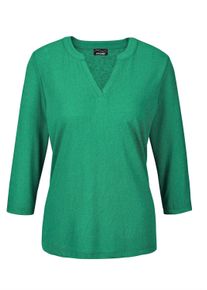 Kurzarmshirt GOLDNER "Kurzgr&ouml;&szlig;e Modisches 3/4-Arm-Oberteil", Damen, Gr. 25, gr&uuml;n, Obermaterial: 80% Polyester PES. 20% Viskose CV., Basic, normal, V-Ausschnitt, Tubular, Shirts Kurzarmshirt, Formblende