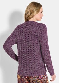 Strickjacke GOLDNER "Edler verschlussloser Cardigan, Glanz", Damen, Gr. 42, pink (beere, gemustert), Obermaterial: 92% Polyacryl PAN. 8% metallisierte Fasern MTF., Modisch, gerade, Strickjacken Strickjacke, Verschlusslos