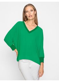 Langarmbluse Heine, Damen, Gr. 38, gr&uuml;n (grasgr&uuml;n), 100% Polyester, unifarben, V-Ausschnitt, Blusen Langarmbluse