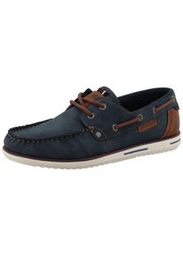 Bootsschuh Mustang Shoes "Orlando", Damen, Gr. 42, navy, Lederimitat, Schuhe Bootsschuh, Schn&uuml;rschuh, Freizeitschuh mit modischen &Ouml;sen und Durchz&uuml;gen