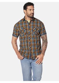 Kurzarmhemd Jan Vanderstorm "Kurzarmhemd URTHOR", Herren, Gr. XXL, weit, braun (orange kariert), Obermaterial: 100% Baumwolle CO., Hemden Kurzarmhemd