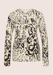 Madeleine Mode Longpullover MADELEINE "Feinstrickpullover Wollpullover mit Animal-Print", Damen, Gr. 48, wei&szlig; (wollwei&szlig;, cappuccino, schwarz), Obermaterial: 90% Schurwolle WV. 10% Kaschmir WS., Modern, gerade, Pullover Longpullover, Individueller Print