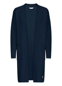 Strickjacke oxmo "Strickjacke OXFina", Damen, Gr. XS, blau (total eclipse), Obermaterial: 70% Baumwolle CO recyc.. 30% Polyester Pol. recyc.., Strickjacken Strickjacke