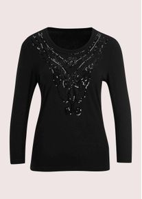 Madeleine Mode T-Shirt MADELEINE "Glanzshirt Funkelndes Oberteil mit Ziersteinen", Damen, Gr. 40, schwarz, Obermaterial: 92% Viskose CV. 8% Elasthan EL., Modern, Shirts T-Shirt, Glanz-Akzente