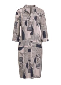 Sommerkleid GOLDNER "Elegantes Hemdblusenkleid mit grafischem Alloverdruck", Damen, Gr. 46, N-Gr, schwarz (schwarz, cremewei&szlig;, gemustert), Obermaterial: 97% Baumwolle CO. 3% Elasthan EL., gerade, Tubular, Kleider Sommerkleid, Ohne