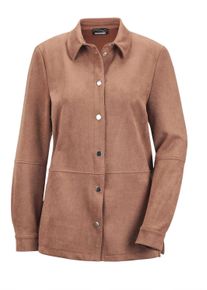 Jackenblazer GOLDNER "Kurzgr&ouml;&szlig;e Velourslederhemd", Damen, Gr. 21, gr&uuml;n (camel), Obermaterial: 93% Polyester PES. 7% Elasthan EL., Manschette, Blazer Jackenblazer, Ohne