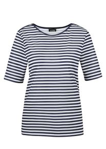 Kurzarmshirt GOLDNER "Stilvolles Streifenshirt f&uuml;r Damen", Damen, Gr. 44, schwarz (schwarz, wei&szlig;, geringelt), Obermaterial: 92% Viskose CV. 8% Elasthan EL., gerade, U-Boot-Ausschnitt, Gerade, Shirts Kurzarmshirt, Blende