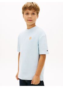 T-Shirt Tommy Hilfiger "TH SCRIPT JERSEY TWILL T-SHIRT", M&auml;dchen, Gr. 3 (98), keepsake blau, Twill, Obermaterial: 100% Baumwolle, unifarben, h&uuml;ftbedeckend, Rundhals, abgesteppte Kante, Shirts T-Shirt, Kinder bis 16 Jahre, Rundhals, bestickt