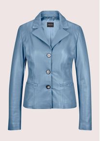 Madeleine Mode Lederjacke MADELEINE "Lederjacke Kurzblazer aus Lammnappa-Leder", Damen, Gr. 46, blau (rauchblau, metallic), Obermaterial: 100% Lammnappaleder LANA., Modern, normal, Jacken Lederjacke