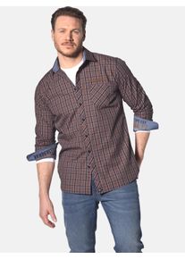 Langarmhemd Jan Vanderstorm "Hemd BJORNMAN", Herren, Gr. 7XL, weit, orange (orange kariert), Obermaterial: 100% Baumwolle CO., Hemden Langarmhemd