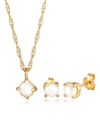 Ohrring und Ketten Set Elli "Schmuckset Kette Ohrstecker S&uuml;&szlig;wasserperle Rund 925 Silber" Gr. 40, gold, Schmuck_Sets, Damen, Blacklist, Silber 925 (Sterlingsilber), Ohrring und Ketten Set