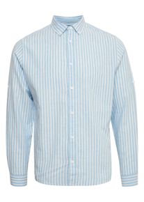 Langarmhemd INDICODE "Langarmhemd IDHanko", Damen, Gr. XL, blau (moonlight), Obermaterial: 55% Leinen LI. 45% Baumwolle CO., gestreift, regular fit normal, Hemden Langarmhemd