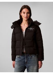 Steppjacke Calvin Klein Jeans, Damen, Gr. XXL (46), schwarz, Web, Obermaterial: 100% Polyester, unifarben, normal taillenbedeckt, hoch geschlossener Ausschnitt, Jacken Steppjacke, Stehkragen, in kurzer Form, abnehmbare Kapuze