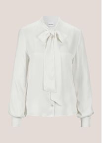 Madeleine Mode Langarmbluse MADELEINE "Bluse Satinbluse mit Schluppe", Damen, Gr. 46, wei&szlig;, Obermaterial: 100% Viskose CV., Modern, normal, Blusen Langarmbluse