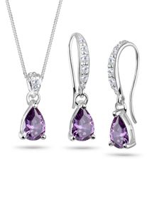Ohrring und Ketten Set Elli "Schmuckset Ohrh&auml;nger und Anh&auml;nger mit Zirkonia 925 Sterling Silber" Gr. 45, lila (violett), Schmuck_Sets, Damen, Blacklist, Silber 925 (Sterlingsilber), Ohrring und Ketten Set