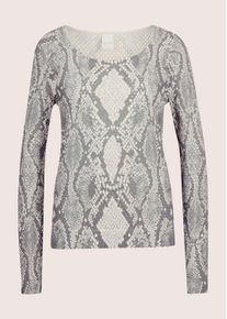 Madeleine Mode Longpullover MADELEINE "Pullover Ajour-Pullover mit Unikat-Print", Damen, Gr. 36/38, wei&szlig; (wollwei&szlig;, silbergrau, multicolor), Obermaterial: 100% Baumwolle CO., Modern, normal, Pullover Longpullover