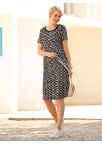 Shirtkleid Classic Basics "Jersey-Kleid", Damen, Gr. 44, Normalgr&ouml;&szlig;en, beige, schwarz, bedruckt, Jersey, 100% Baumwolle, gemustert, mehrfarbig, kurz, Rundhals, Kleider Shirtkleid
