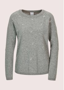 Madeleine Mode Longpullover MADELEINE "Strickpullover Winterpullover mit edlen Ziersteinen", Damen, Gr. 48, silber (graphit, melange, silberfarben), Obermaterial: 45% Wolle mw. 30% Kaschmir WS. 15% Viskose CV. 10% Polyamid PA., Modern, Pullover Longpullover, Schmucksteine