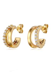 Paar Ohrstecker Elli "Ohrringe Creolen Zirkonia 925 Sterling Silber" Gr. 14, gold, Ohrringe, Damen, mit Stein, Silber 925 (Sterlingsilber), Paar Ohrstecker