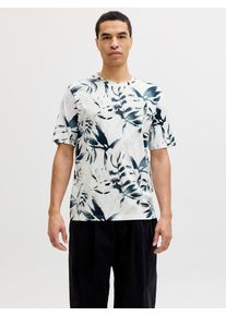 Jack & Jones Rundhalsshirt JACK & JONES "JJHONOLULU AOP TEE SS CREW NECK", Damen, Gr. XS, cloud dancer, Jersey, Obermaterial: 100% Baumwolle, bedruckt, regular fit normal, Rundhals, Shirts Rundhalsshirt, Baumwolle, regular fit