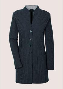 Madeleine Mode Longblazer MADELEINE "Gehrock Eleganter Einreiher mit Nadelstreifen", Damen, Gr. 38, blau (marine, wollwei&szlig;), Obermaterial: 68% Polyester PES. 25% Viskose CV. 7% Elasthan EL., Modern, figurumspielend, Blazer Longblazer, Nadelstreifen