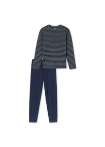 Schlafanzug Schiesser "Pyjama Casual Essentials", Herren, Gr. L, blau (blau, grau), Obermaterial: 100% Baumwolle CO., Homewear-Sets Schlafanzug
