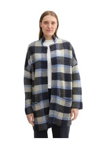 Jacquardstrickjacke Tom Tailor, Damen, Gr. XXL (44), blau (blau check), Strick, Obermaterial: 59% Polyacryl, 26% Polyamid, 15% Wolle, kariert, bequem ca. Mitte Oberschenkel, Rundhals, Strickjacken Jacquardstrickjacke, im Karo-Design und ohne Verschluss
