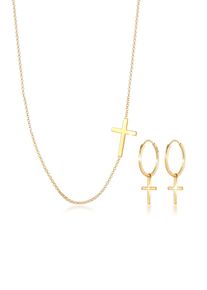 Ohrring und Ketten Set Elli "Schmuckset Kette Creolen Ohrringe Kreuz Religion 925 Silber" Gr. 45, gold, Schmuck_Sets, Herren, Blacklist, Silber 925 (Sterlingsilber), Ohrring und Ketten Set
