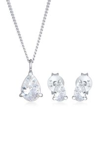 Ohrring und Ketten Set Elli "Schmuckset Kette Ohrstecker Tropfen Zirkonia Set 925 Silber" Gr. 45, silber, Schmuck_Sets, Damen, Blacklist, Silber 925 (Sterlingsilber), Ohrring und Ketten Set