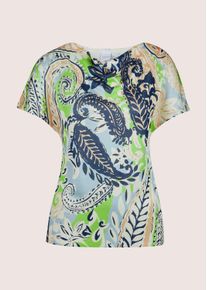 Madeleine Mode Longpullover MADELEINE "Pullover Pullover mit Unikat-Print", Damen, Gr. 36/38, gr&uuml;n (kiwi, wei&szlig;, multicolor), Obermaterial: 71% Polyester PES. 29% Viskose CV., Modern, normal, Pullover Longpullover