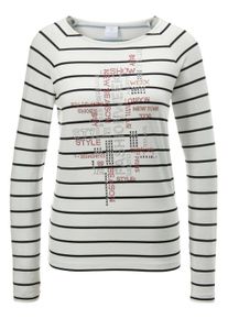 Madeleine Mode Langarmshirt MADELEINE "Ringelshirt Glanzvolles Langarmshirt mit Ziersteinen", Damen, Gr. 38, wei&szlig; (wei&szlig;, multicolor), Obermaterial: 95% Viskose CV. 5% Elasthan EL., Modern, normal, Shirts Langarmshirt
