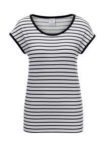 Madeleine Mode Kurzarmshirt MADELEINE "Shirt &Auml;rmelloses Ringelshirt", Damen, Gr. 38, wei&szlig; (wollwei&szlig;, marine), Obermaterial: 95% Viskose CV. 5% Elasthan EL., Modern, normal, Shirts Kurzarmshirt