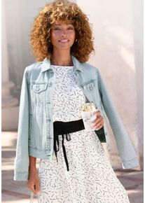 Jeansjacke Lascana, Damen, Gr. 40, blau (light blau washed), Denim/Jeans, Obermaterial: 100% Baumwolle, figurumspielend h&uuml;ftlang, 1-Knopf-Manschette, Jacken Jeansjacke, mit zwei Pattentaschen, Denimjacke aus Baumwolle, Sommerjacke