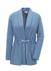 Fleecejacke GOLDNER "Kurzgr&ouml;&szlig;e Kuscheliger Cardigan mit Bindeband", Damen, Gr. 21, blau, Obermaterial: 50% Baumwolle CO. 50% Polyester PES., gerade, eng Gerade, Homewear-Sets Fleecejacke, Bindeg&uuml;rtel