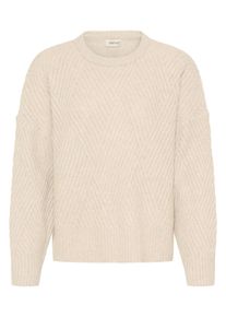 Strickfleece-Pullover oxmo "Strickpullover OXIBOMMA", Damen, Gr. XS, beige (oatmeal melange), Obermaterial: 93% Polyester PES. 5% Wolle mw. 2% Elasthan EL., Pullover Strickfleece-Pullover