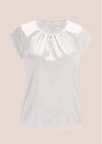 Madeleine Mode Shirtbluse MADELEINE "Blusenshirt Elegante Satinbluse in A-Linie", Damen, Gr. 46, wei&szlig;, Obermaterial: 100% Polyester PES., Modern, normal, Blusen Shirtbluse
