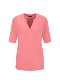 Kurzarmshirt GOLDNER "Kurzgr&ouml;&szlig;e Jerseyshirt mit Blende", Damen, Gr. 21, rot (koralle), Obermaterial: 95% Viskose CV. 5% Elasthan EL., figurumspielend, V-Ausschnitt, Shirts Kurzarmshirt, stretchbequemer Viskosejersey