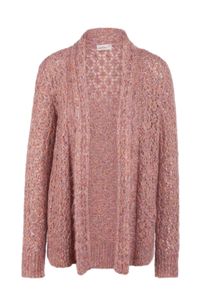 Strickjacke GOLDNER "Trageangenehme offene Strickjacke", Damen, Gr. 48, rosa (ros&eacute;, melange), Obermaterial: 72% Polyester PES. 24% Polyacryl PAN. 4% Wolle WO., Rippe, Strickjacken Strickjacke, Feine Ajourstruktur trifft sch&ouml;nes Zopfmuster
