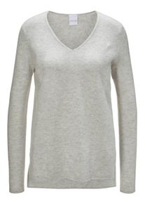 Madeleine Mode Longpullover MADELEINE "Pullover Kaschmirpullover mit V-Ausschnitt", Damen, Gr. 36/38, beige (ecru), Obermaterial: 100% Kaschmir WS., Modern, gerade, V-Ausschnitt, Pullover Longpullover