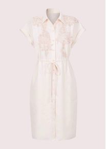 Madeleine Mode Sommerkleid MADELEINE "Hemdkleid Leinenkleid mit Spitzendetails", Damen, Gr. 46, N-Gr, wei&szlig; (perlwei&szlig;), Obermaterial: 100% Leinen LI., Modern, figurbetont, Kleider Sommerkleid, Hemdbluse mit Tunnelzug mit Bindeband in der Taillie