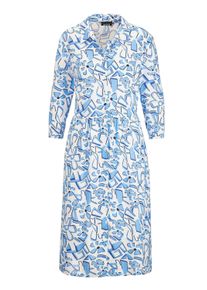 Sommerkleid GOLDNER "Kurzgr&ouml;&szlig;e Grafisches Hemdblusenkleid mit Taschen", Damen, Gr. 24, K-Gr, blau (royalblau, wei&szlig;, gemustert), Obermaterial: 100% Viskose CV., Manschette, Kleider Sommerkleid, Taschen in der Seitennaht